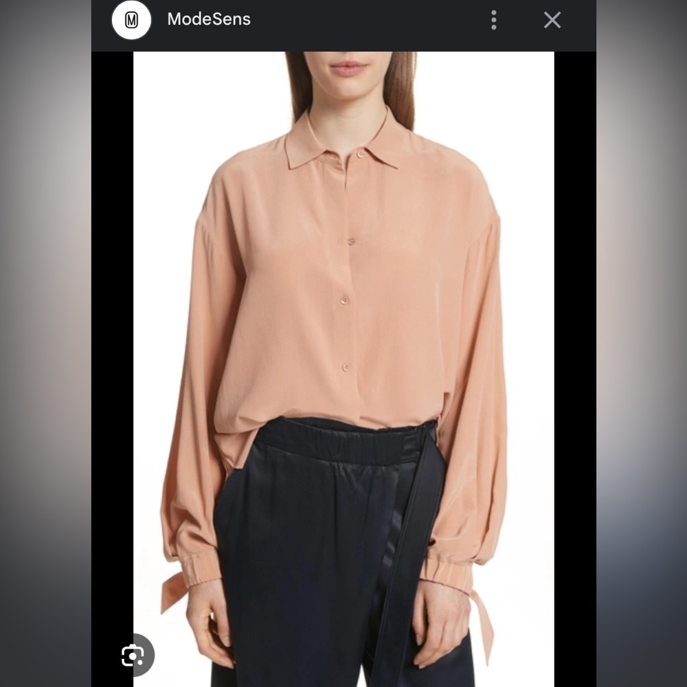 Button front tie sleeves silk Vince top